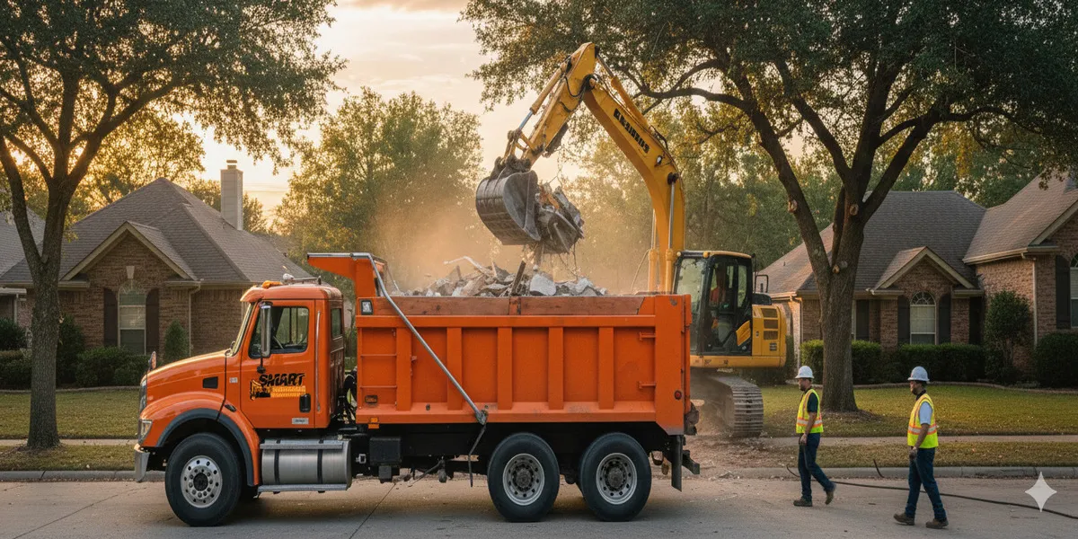 Portada de servicio Hauling - camión transportando materiales