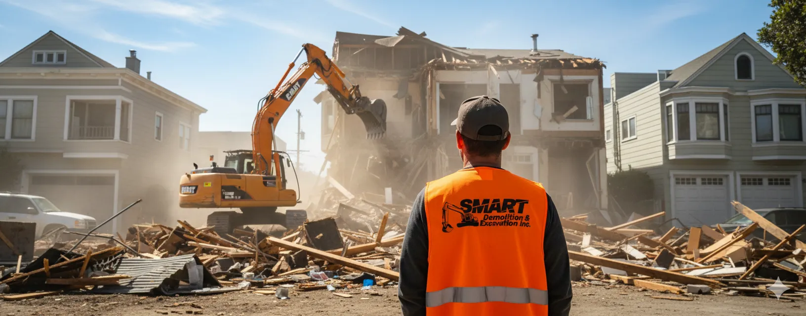 Portada de demolición - maquinaria pesada en acción